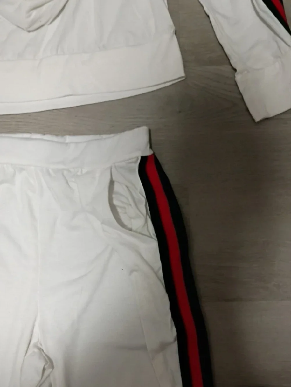 Womans White Hooded Pajama Set with Gucci Red & Green Side Stripes